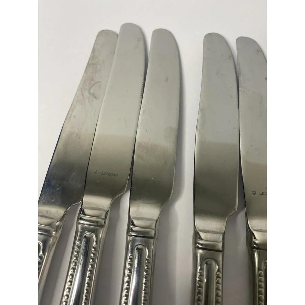 8 Dinner Knives Hollow Lenox BEAD Glossy Plume Tip Stainless 9 1/4